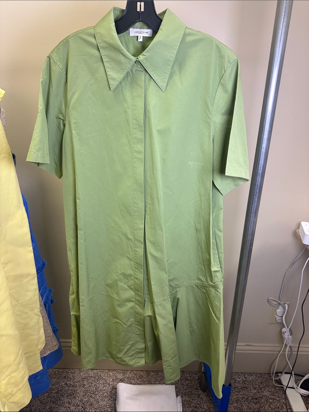 Lafayette 148 New York Light Green Short-Sleeve Midi Shirt Dress